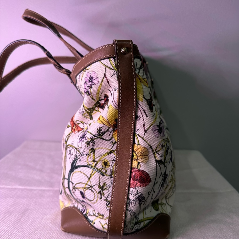 Gucci Floral Tote Bag - White and Brown - Picture 4 of 14